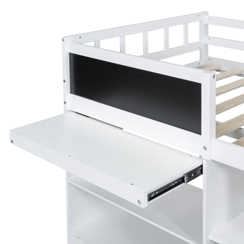 Twin Size Low Loft Bed with Rolling Desk, Shelf and Drawers - White - Urban Living Furniture (Los Angeles, CA)