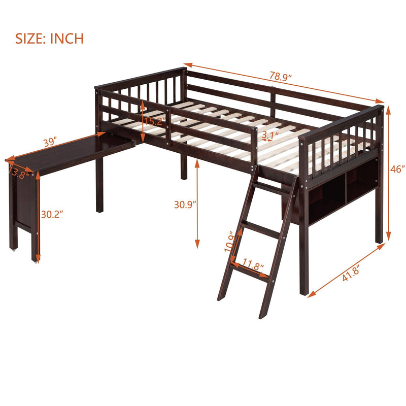 Twin Size Loft Bed With Removable Desk and Cabinet, Espresso - Urban Living Furniture (Los Angeles, CA)