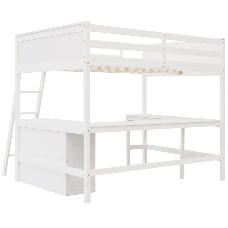 Full size Loft Bed with Shelves and Desk, Wooden Loft Bed with Desk - White - Urban Living Furniture (Los Angeles, CA)