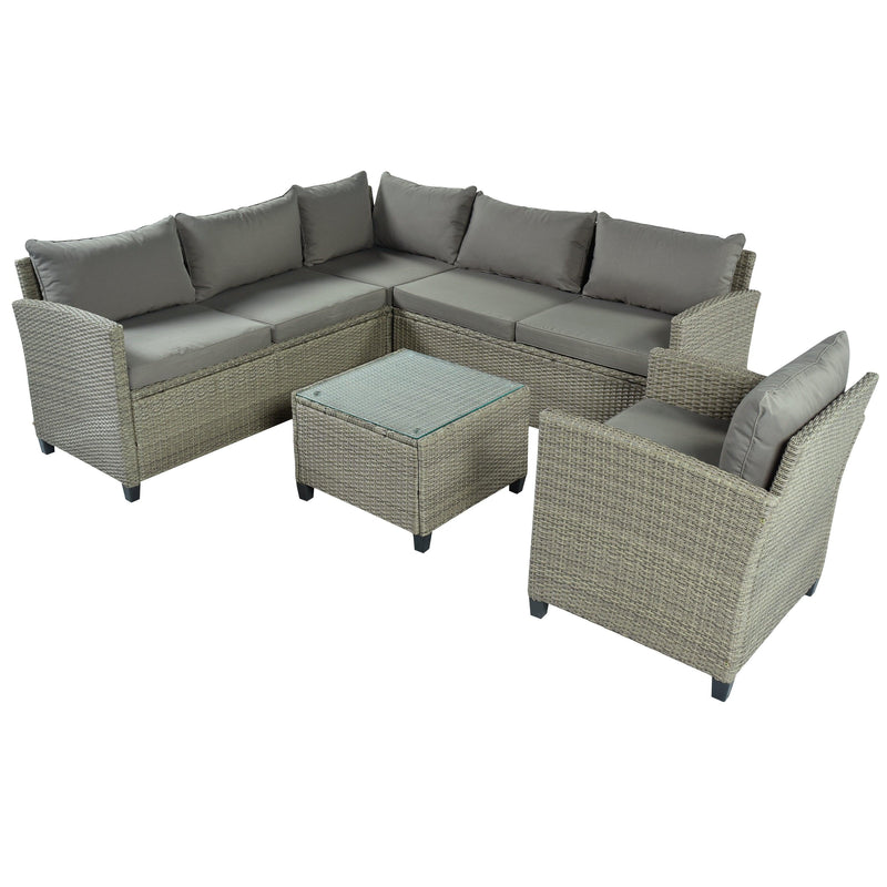 Patio Furniture Set, 5 Piece Outdoor Conversation Set，with Coffee Table, Cushions and Single Chair