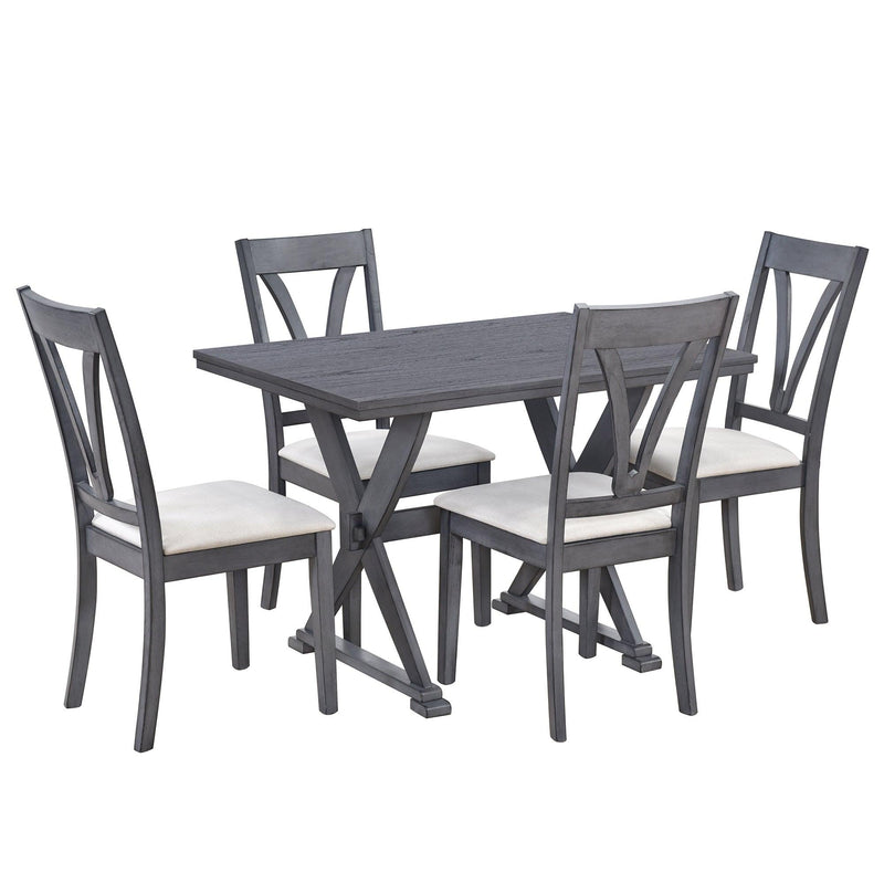 Mid-Century Wood 5-Piece Dining Table Set with 4 Upholstered Dining Chairs for Small Places, Antique Grey - Urban Living Furniture (Los Angeles, CA)