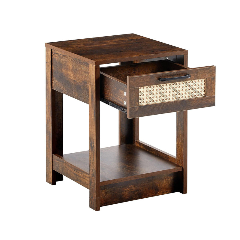 15.75" Rattan End table with  drawer,Modern nightstand, side table for living roon, bedroom,Rustic Brown - Urban Living Furniture (Los Angeles, CA)