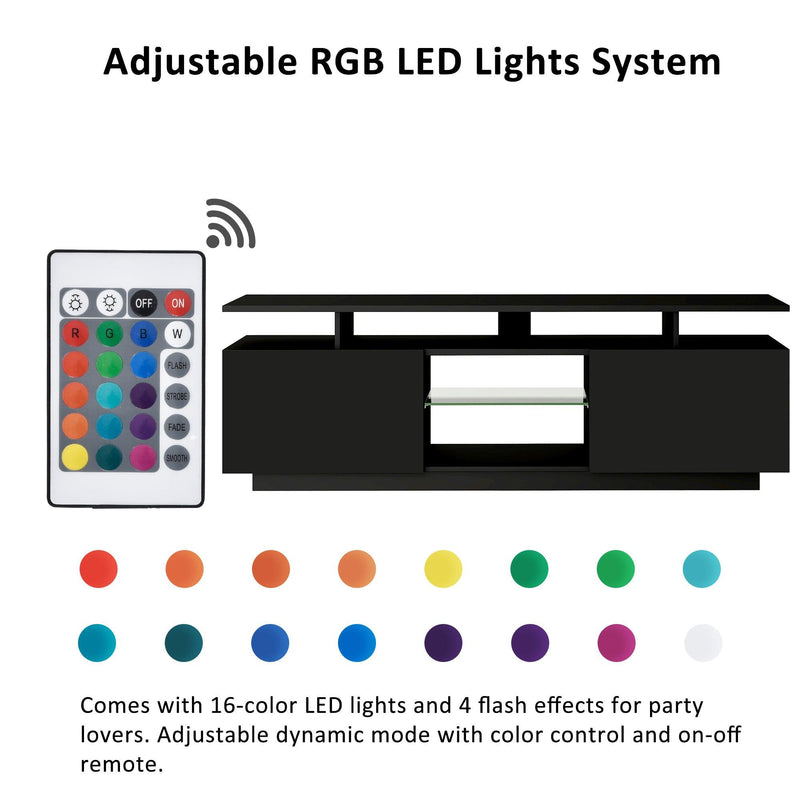 Modern TV Stand for TVs up to 65inches with LED lights, 16 Colors, for Livingroom, Bedroom, Black - Urban Living Furniture (Los Angeles, CA)