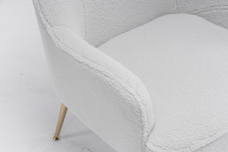 Modern Soft White Teddy fabric Ivory Ergonomics Accent Chair Living Room Chair Bedroom Chair Home Chair With Gold Legs And Adjustable Legs For Indoor Home - Urban Living Furniture (Los Angeles, CA)