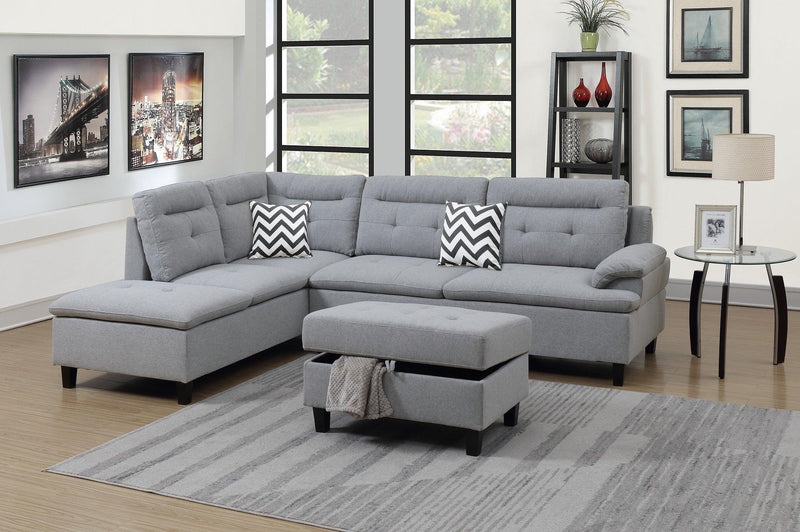 Living Room Furniture Grey Cushion Sectional w Ottoman Linen Like Fabric Sofa Chaise - Urban Living Furniture (Los Angeles, CA)