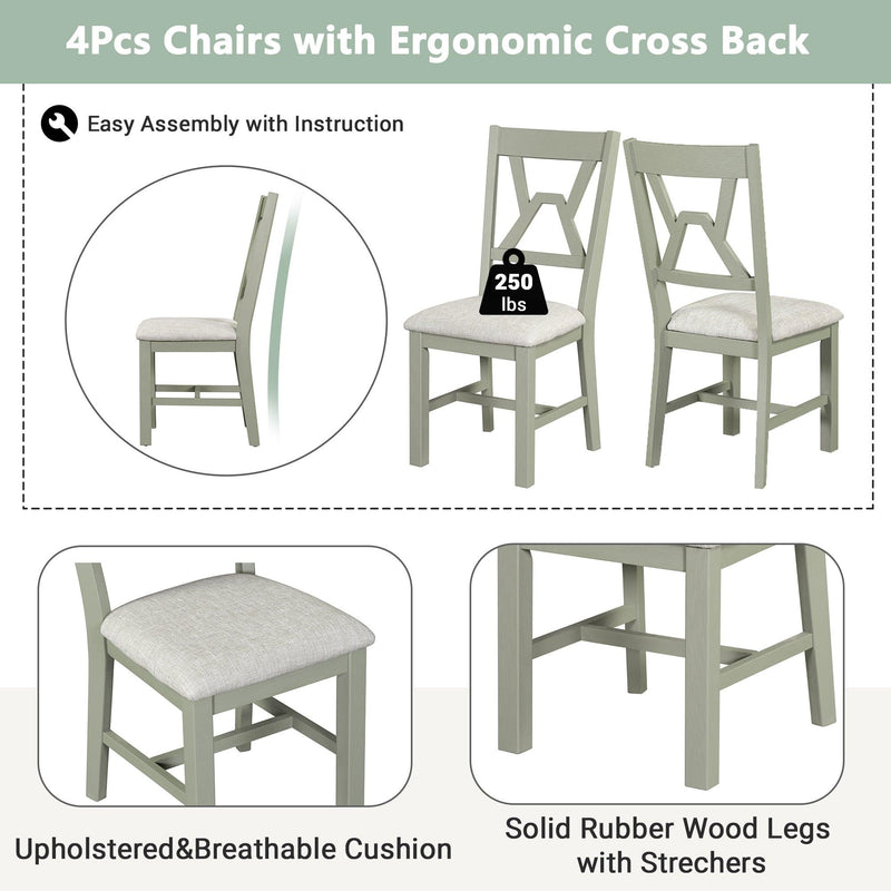 Mid-Century 5-Piece Dining Table Set, Round Table with Cross Legs, 4 Upholstered Chairs for Small Places, Kitchen, Studio, Green - Urban Living Furniture (Los Angeles, CA)