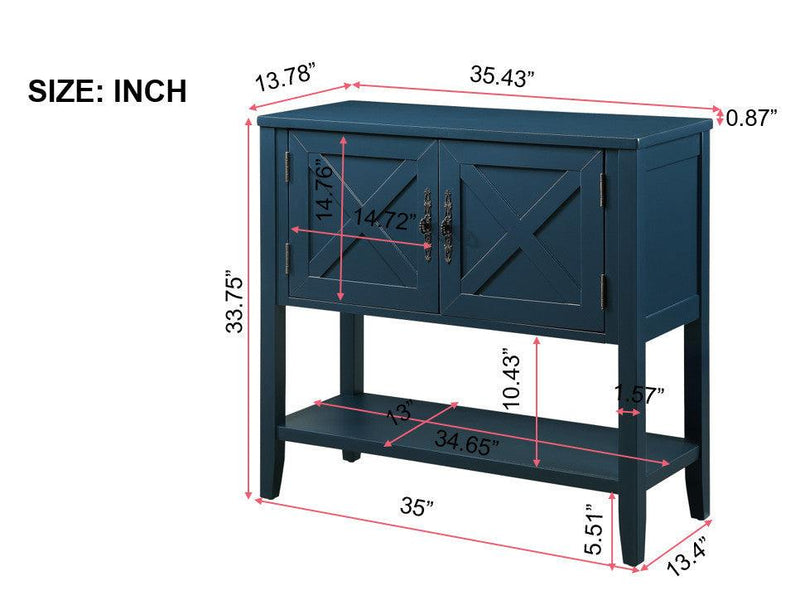 35’’ Farmhouse Wood Buffet Sideboard Console Table with Bottom Shelf and 2-Door Cabinet, for Living Room, Entryway,Kitchen Dining Room Furniture (Navy Blue)