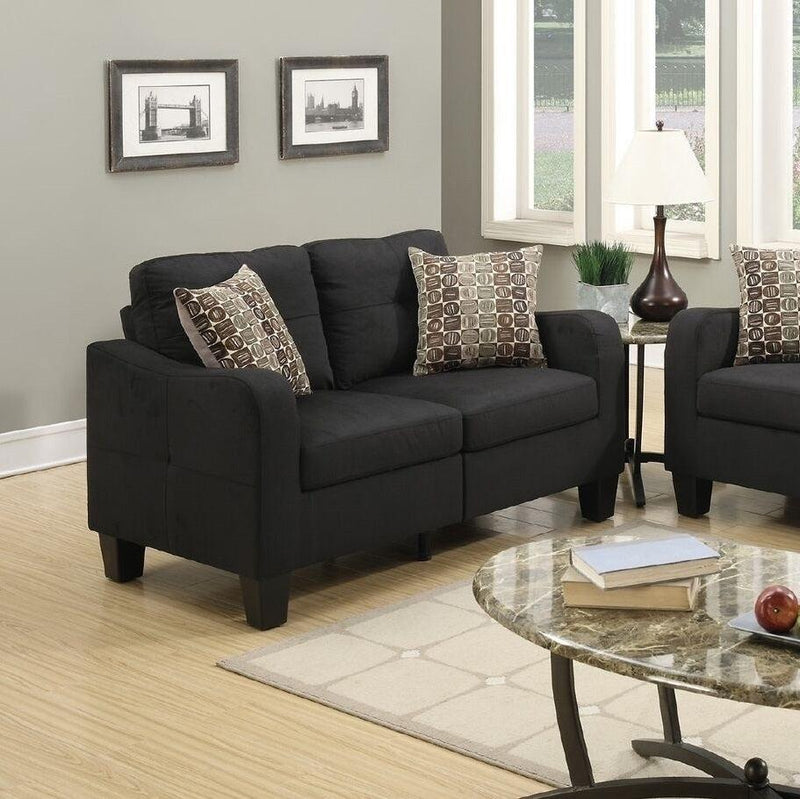 Living Room Furniture 2pc Sofa Set Black Polyfiber Sofa And Loveseat w pillows Cushion Couch