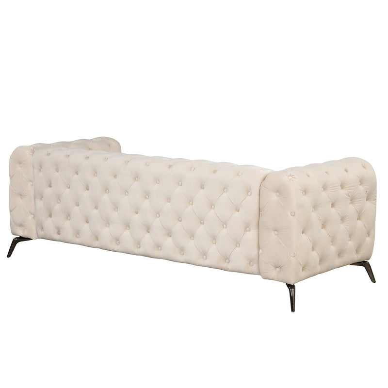 85.5" Velvet Upholstered Sofa with Sturdy Metal Legs,Modern Sofa Couch with Button Tufted Back, 3 Seater Sofa Couch for Living Room,Apartment,Home Office,Beige