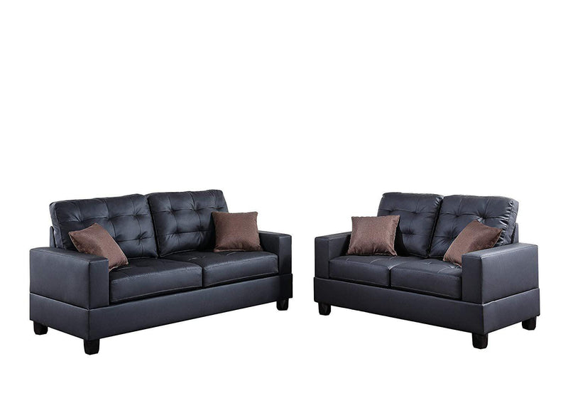 Living Room Furniture 2pc Sofa Set Black Faux Leather Tufted Sofa Loveseat w Pillows Cushion Couch - Urban Living Furniture (Los Angeles, CA)