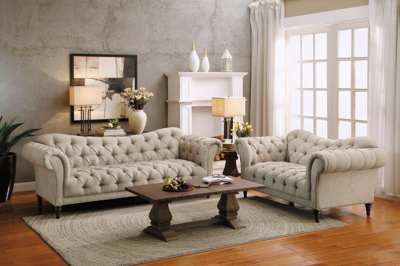 Traditional Style Button-Tufted 1pc Sofa Rolled Arms Brown Tone Fabric Upholstered Classic Look Furniture - Urban Living Furniture (Los Angeles, CA)