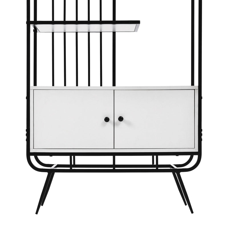 Home Office Bookcase with Cabinet Open BookshelfStorage Large Bookshelf Furniture with Black Metal Frame, White
