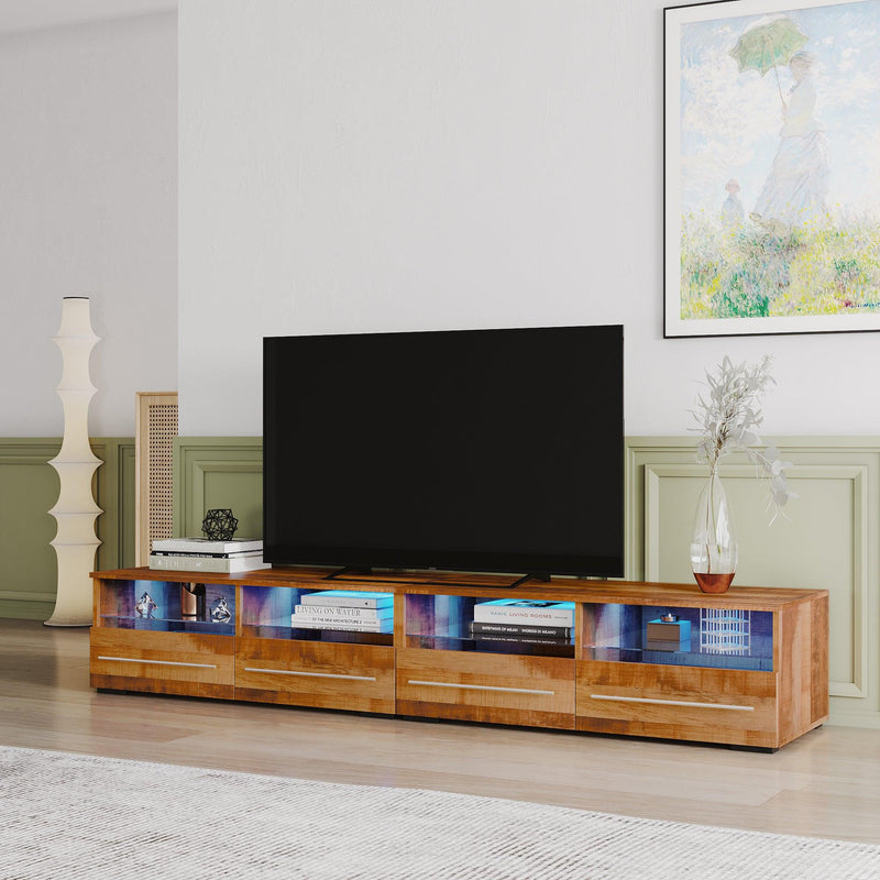 The Wood grain color TV cabinet has two drawers with color-changing light strips - Urban Living Furniture (Los Angeles, CA)