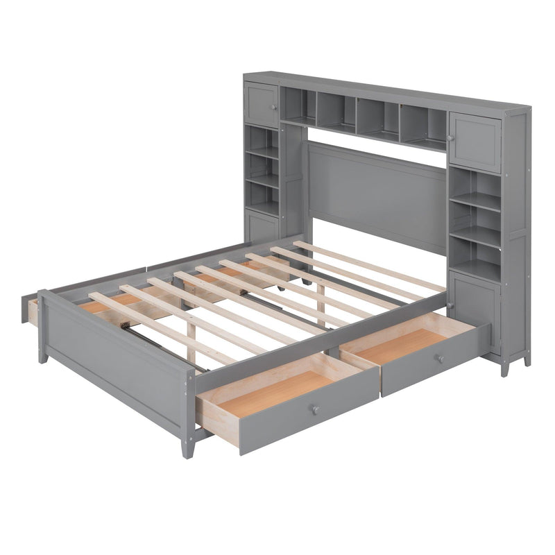 Full Size Wooden Bed With All-in-One Cabinet and Shelf, Gray - Urban Living Furniture (Los Angeles, CA)