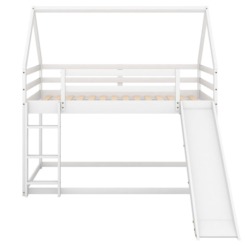 Twin Size Bunk House Bed with Slide and Ladder,White - Urban Living Furniture (Los Angeles, CA)