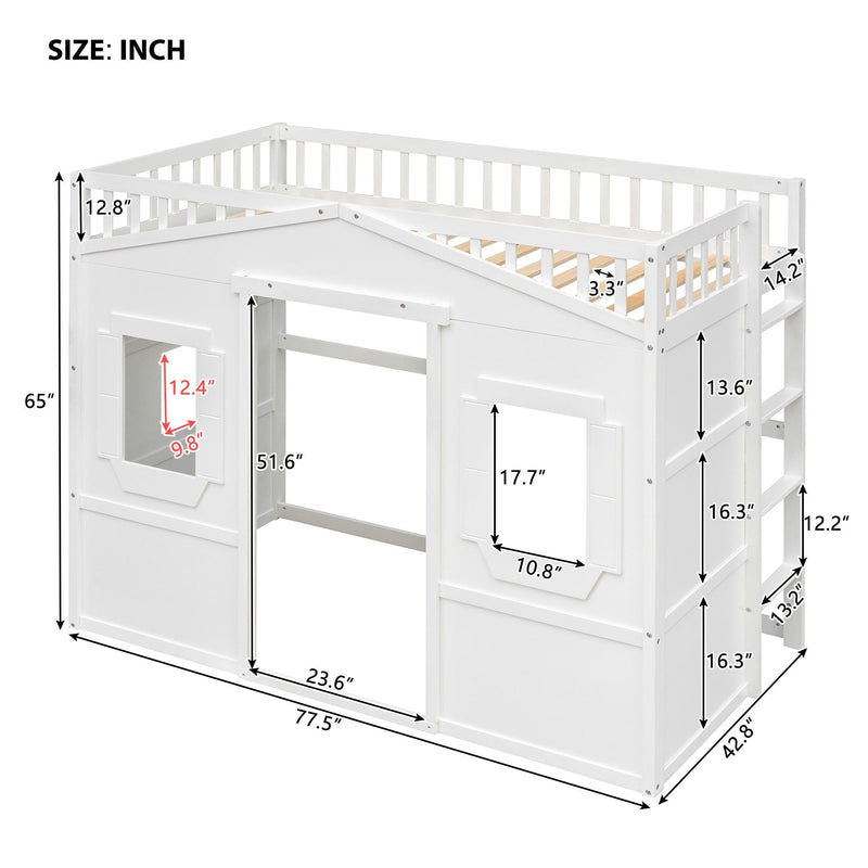 Twin Size House Loft Bed With Ladder-White - Urban Living Furniture (Los Angeles, CA)