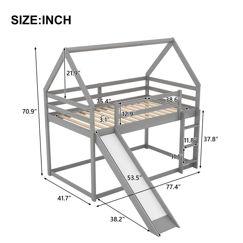 Twin Size Bunk House Bed with Slide and Ladder,Gray - Urban Living Furniture (Los Angeles, CA)