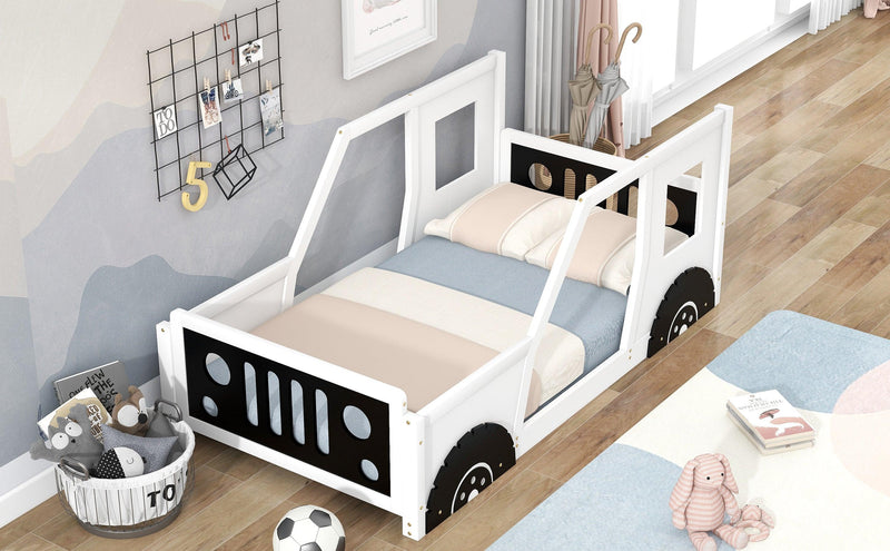 Twin Size Classic Car-Shaped Platform Bed with Wheels,White - Urban Living Furniture (Los Angeles, CA)