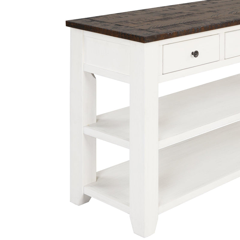 48'' Solid Pine Wood Top Console Table,Modern Entryway Sofa Side Table with 3Storage Drawers and 2 Shelves. Easy to Assemble (Antique White+ Brown Top) - Urban Living Furniture (Los Angeles, CA)