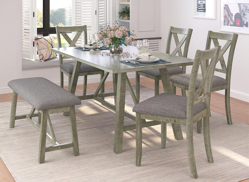 6 Piece Dining Table Set Wood Dining Table and chair Kitchen Table Set with Table, Bench and 4 Chairs, Rustic Style, Gray - Urban Living Furniture (Los Angeles, CA)