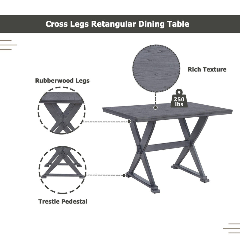 Mid-Century Wood 5-Piece Dining Table Set with 4 Upholstered Dining Chairs for Small Places, Antique Grey - Urban Living Furniture (Los Angeles, CA)