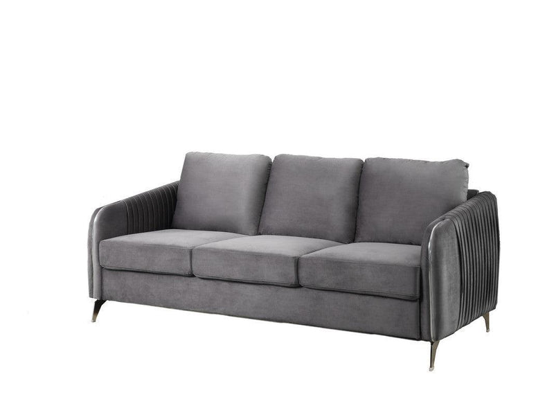 Hathaway Gray Velvet Fabric Sofa Loveseat Living Room Set