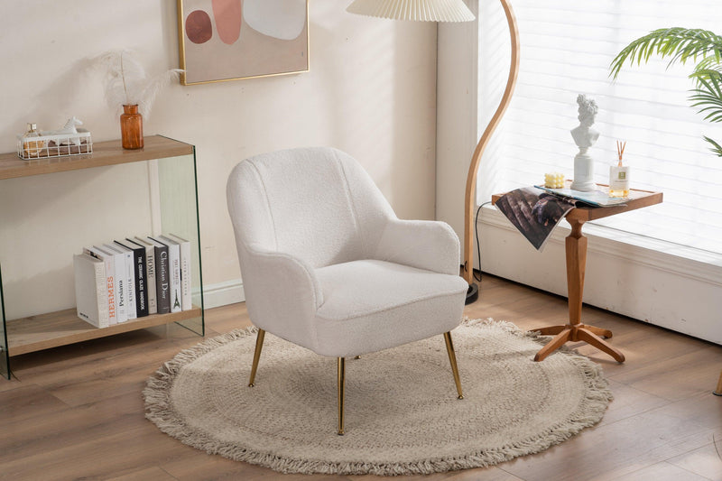 Modern Soft White Teddy fabric Ivory Ergonomics Accent Chair Living Room Chair Bedroom Chair Home Chair With Gold Legs And Adjustable Legs For Indoor Home - Urban Living Furniture (Los Angeles, CA)