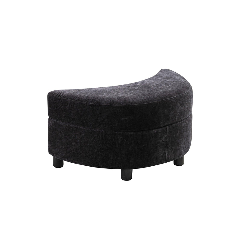 32.7" W Chenille Upholstered Half Crescent MoonStorage Bench Large Ottoman With Tray Serve As Side Table Soft Padded Seat DressingShoe Bench Foot Rest For Living Room, Entryway, Hallway（Black）