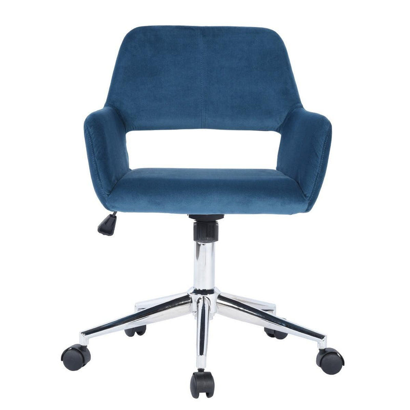 Velvet Upholstered Adjustable Swivel Office Chair, BLUE