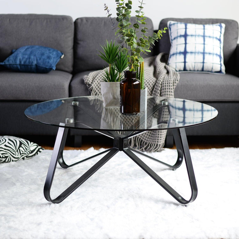 Round Coffee Table for Living Room, 31.5-inchModern Sofa Side End Table with Tempered Glass Top & Metal Legs, Accent Cocktail Tea Table, 31.5 x 31.5 x 15.6 inches, Black - Urban Living Furniture (Los Angeles, CA)