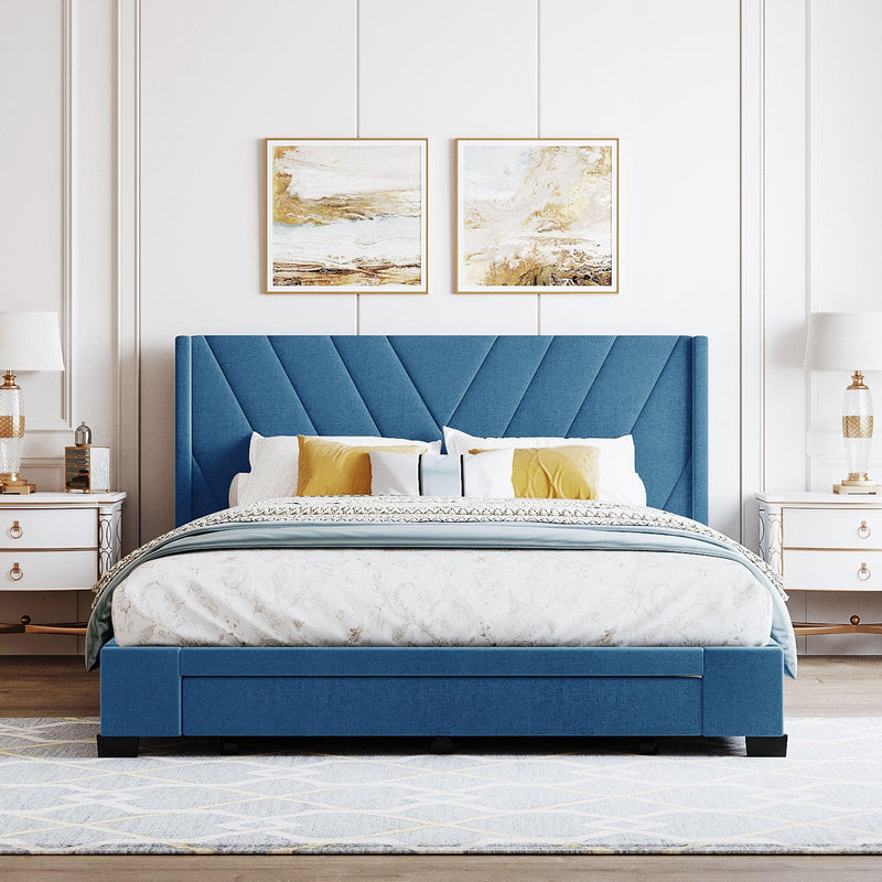 Queen SizeStorage Bed Linen Upholstered Platform Bed with 3 Drawers (Blue) - Urban Living Furniture (Los Angeles, CA)