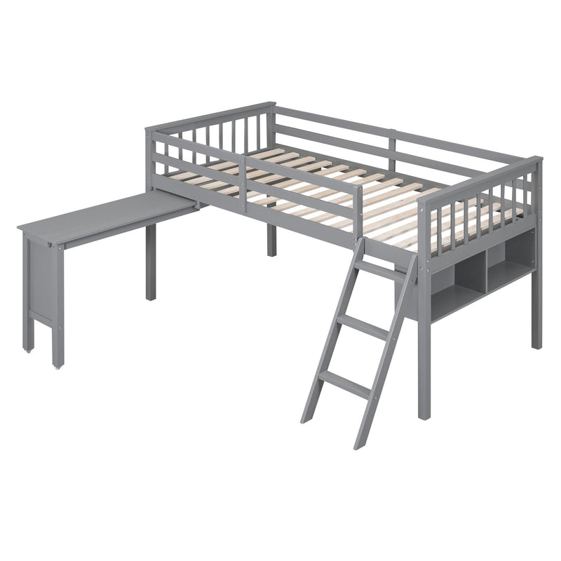 Twin Size Loft Bed With Removable Desk and Cabinet, Gray - Urban Living Furniture (Los Angeles, CA)