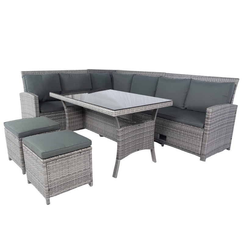 6 Pieces PE Rattan sectional Outdoor Furniture Cushioned Sofa Set with 2Storage Under Seat Grey