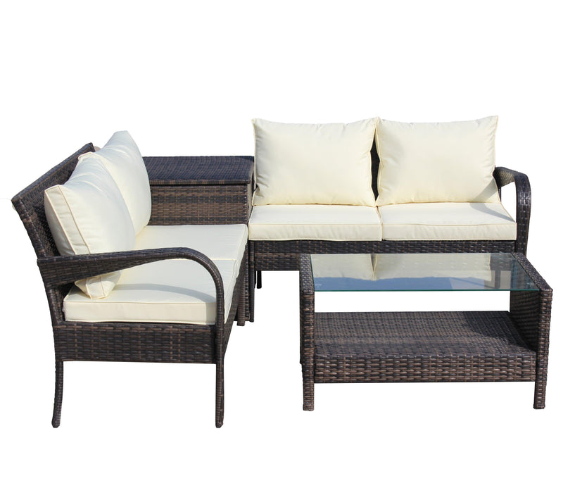 4 Piece Patio Sectional Wicker Rattan Outdoor Furniture Sofa Set withStorage Box Brown - Urban Living Furniture (Los Angeles, CA)