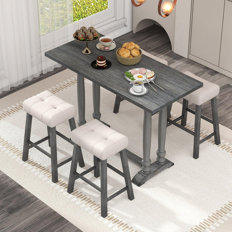 5-Piece Dining Table Set, Counter Height Dining Furniture with a Rustic Table and 4 Upholstered Stools for Kitchen, Dining Room (Gray) - Urban Living Furniture (Los Angeles, CA)