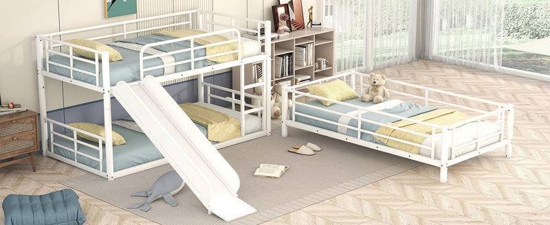 Twin Size Metal Bunk Bed with Ladders and Slide, Divided into Platform and Loft Bed, White - Urban Living Furniture (Los Angeles, CA)