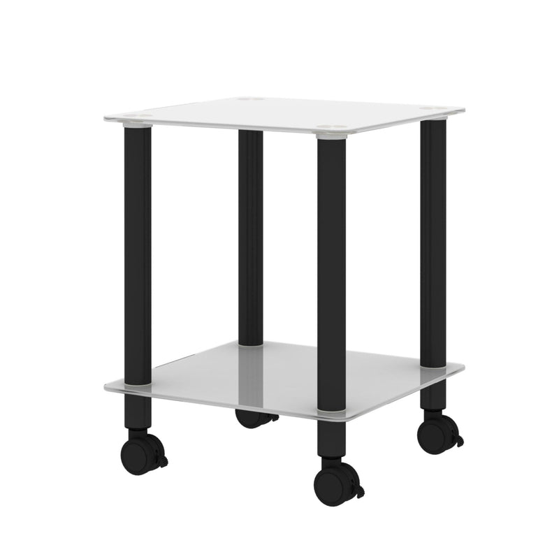 1-Piece White+Black Side Table , 2-Tier Space End Table ,Modern Night Stand, Sofa table, Side Table withStorage Shelve