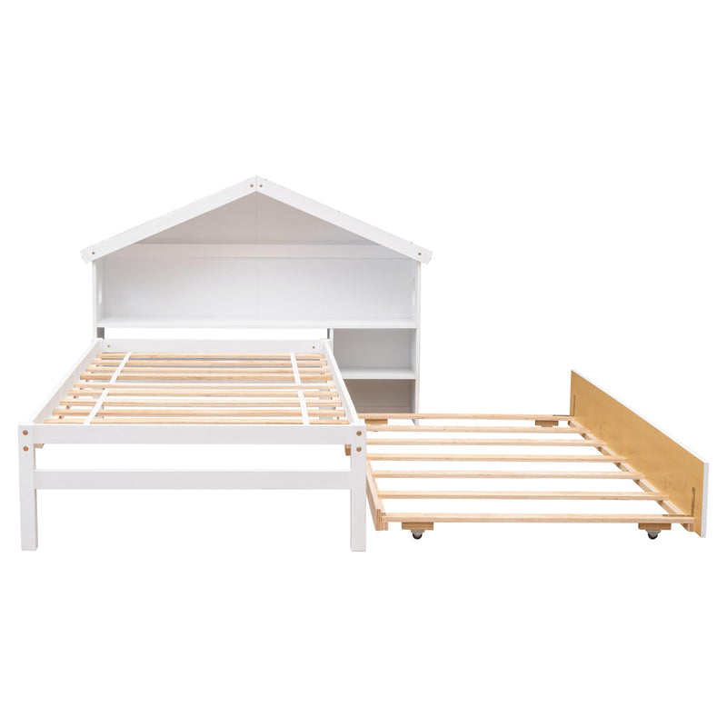 TwinStorage House Bed for kids with Bedside Table, Trundle, White - Urban Living Furniture (Los Angeles, CA)