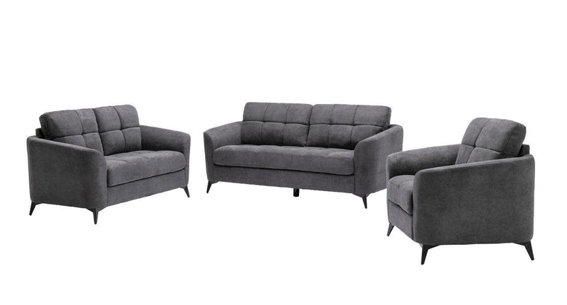 Callie Gray Velvet Fabric Sofa Loveseat Chair Living Room Set