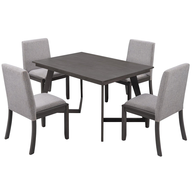 5-Piece Dining Set, Wood Rectangular Table with 4 Linen Fabric Chairs, Gray - Urban Living Furniture (Los Angeles, CA)