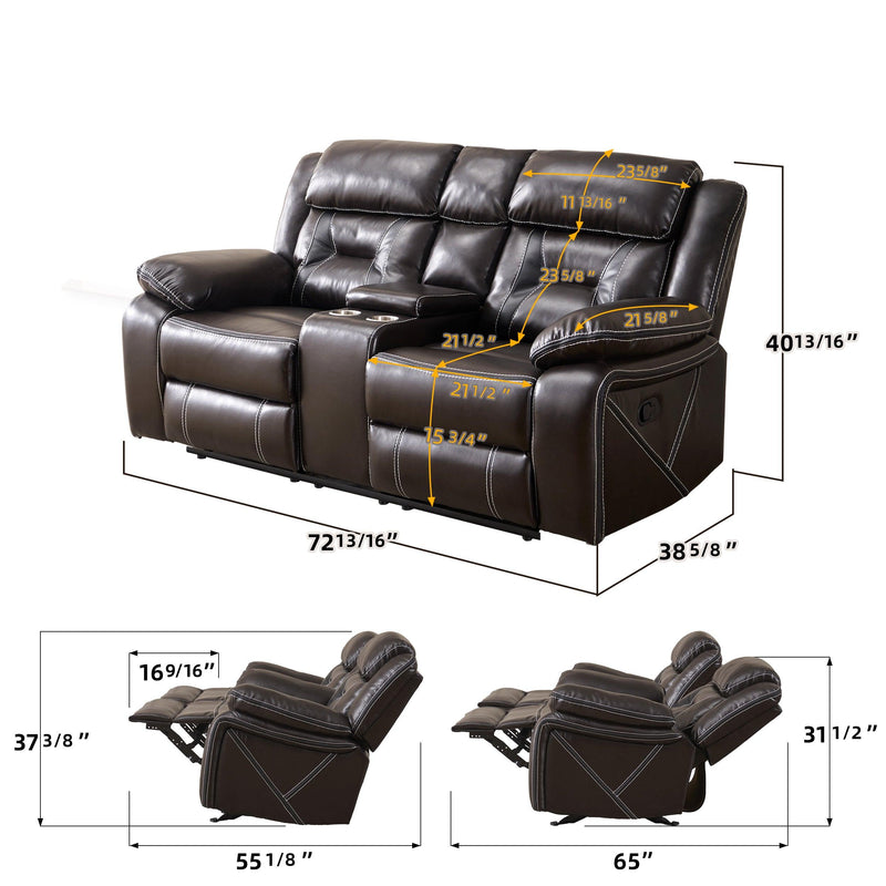 Reclining upholstered manual puller in faux leather, Brown  72.83*38.58*40.16