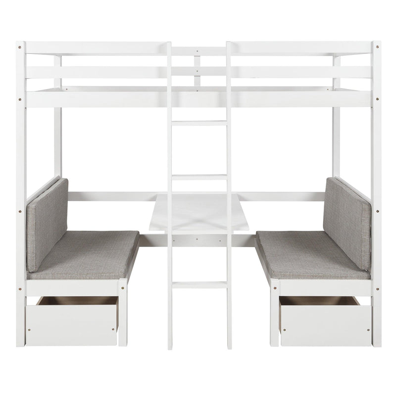 Functional Loft Bed (turn into upper bed and down desk，cushion sets are free),Twin Size,White