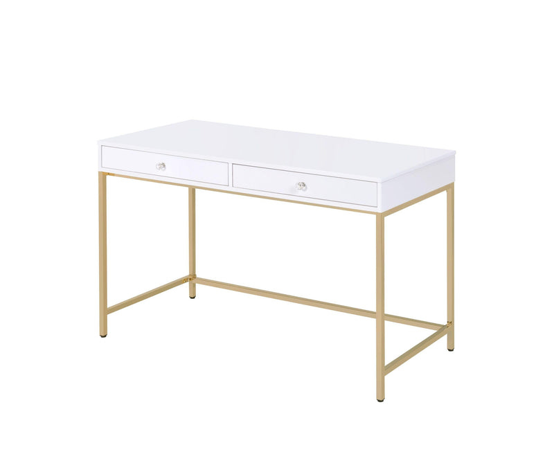 ACME Ottey Vanity Desk  in White High Gloss & Gold Finish AC00899 - Urban Living Furniture (Los Angeles, CA)