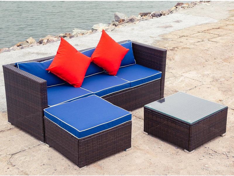 3 Piece Patio Sectional Wicker Rattan Outdoor Furniture Sofa Set