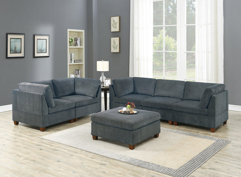Living Room Furniture Grey Chenille Modular Sofa Set 6pc Set Sofa LoveseatModern Couch 4x Corner Wedge 1x Armless Chairs and 1x Ottoman Plywood