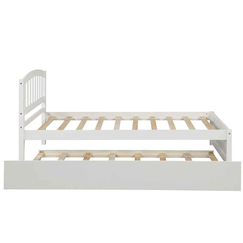 Twin size Platform Bed Wood Bed Frame with Trundle, White - Urban Living Furniture (Los Angeles, CA)