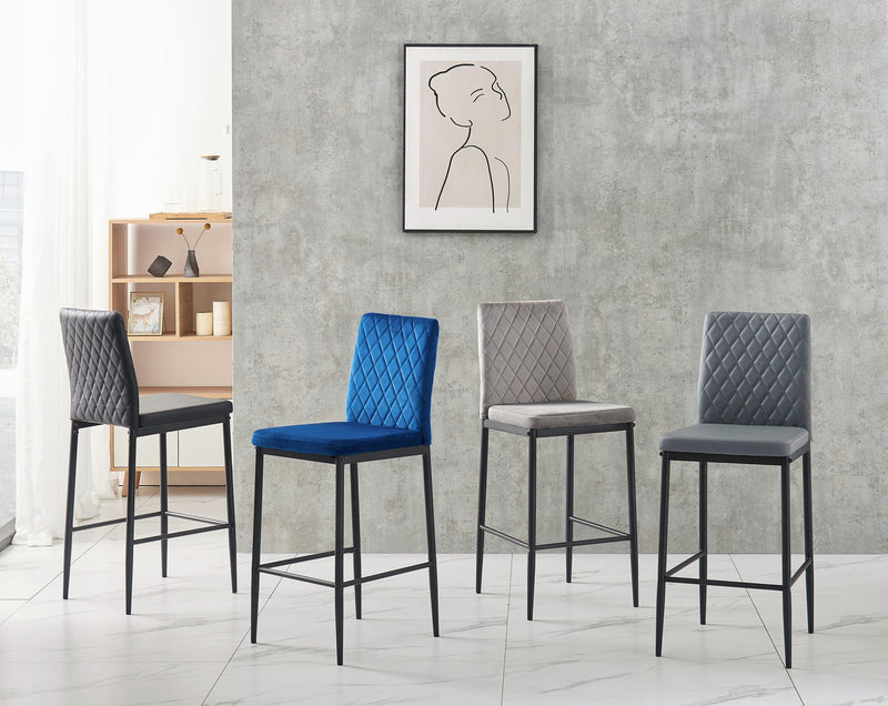 Blue bar stool, velvet stool,Modern bar chair, bar stool with metal legs, kitchen stool, dining chair, 2-piece set