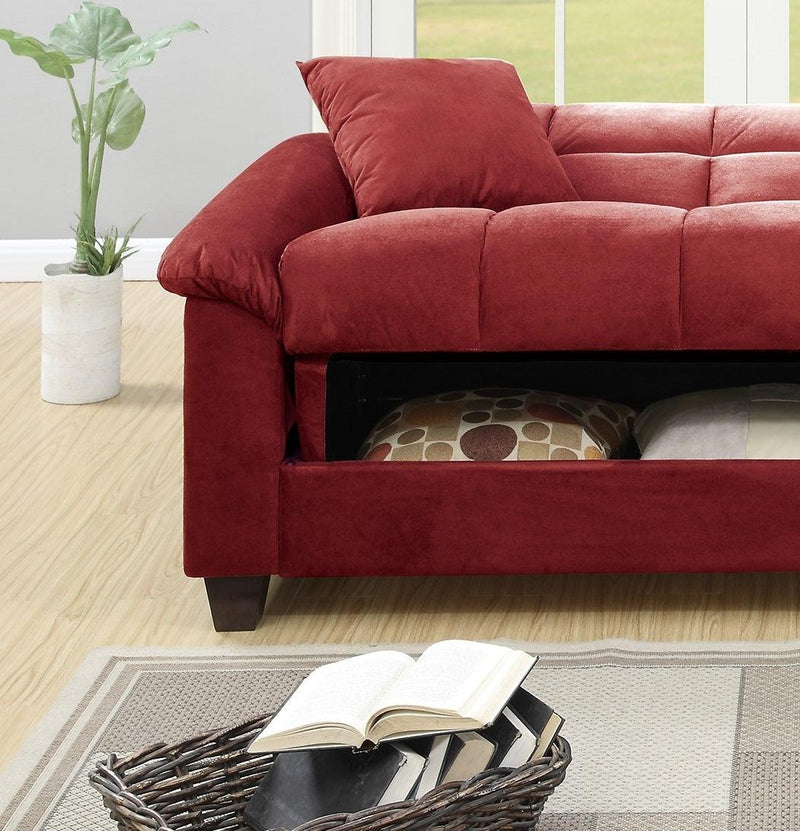 Contemporary Living Room Adjustable Sofa Red Color Microfiber PlushStorage Couch 1pc Futon Sofa w Pillows - Urban Living Furniture (Los Angeles, CA)