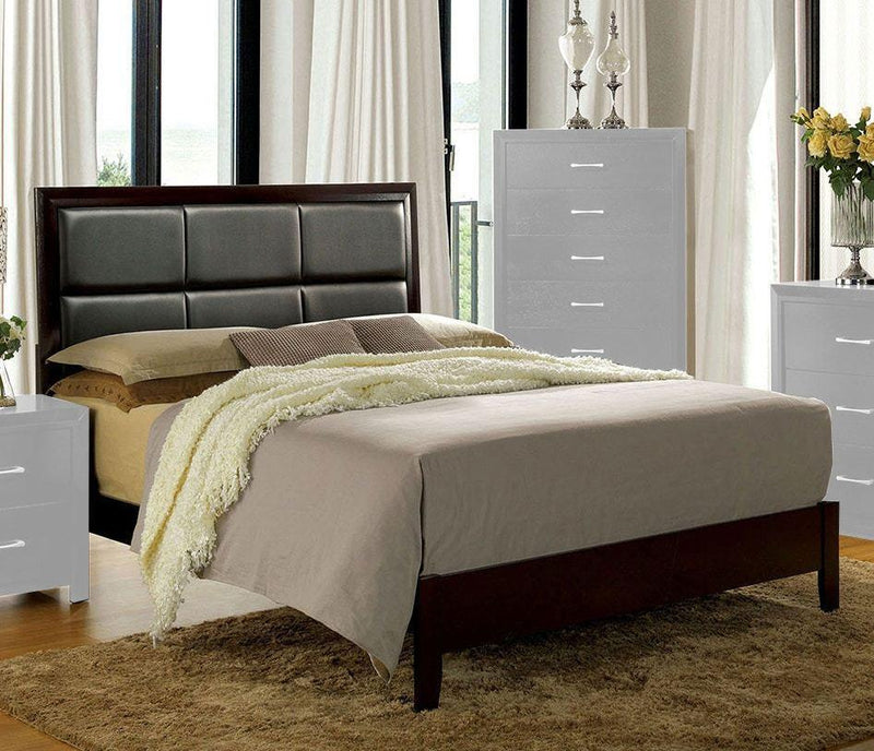 Espresso Color Queen Size bed Leatherette Padded Headboard 1pc Bed Contemporary Bedroom Furniture - Urban Living Furniture (Los Angeles, CA)