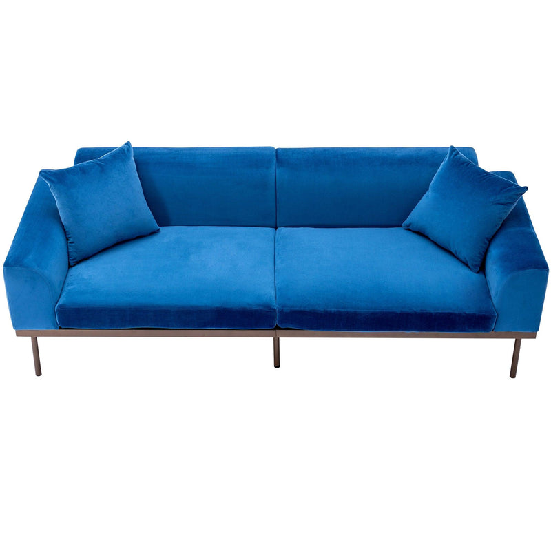 Modern Velvet Sofa with Metal Legs,Loveseat Sofa Couch with Two Pillows for Living Room and Bedroom,Blue - Urban Living Furniture (Los Angeles, CA)